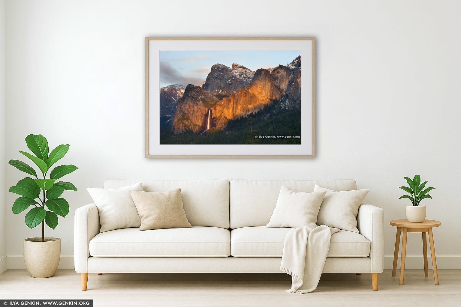 Bridalveil Falls from Tunnel View wall art in a contemporary living room interior