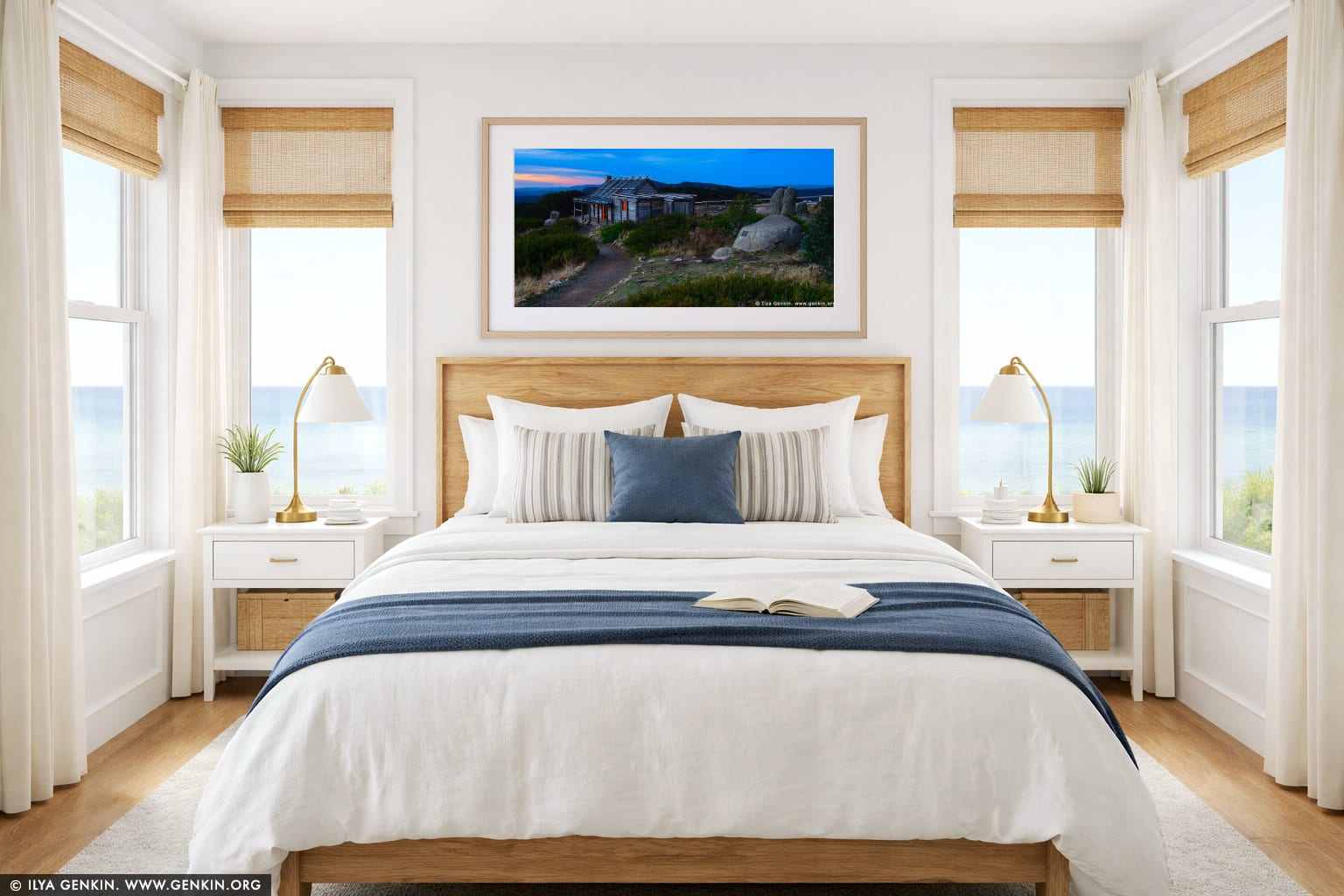 Craig's Hut at Night wall art in a bedroom interior