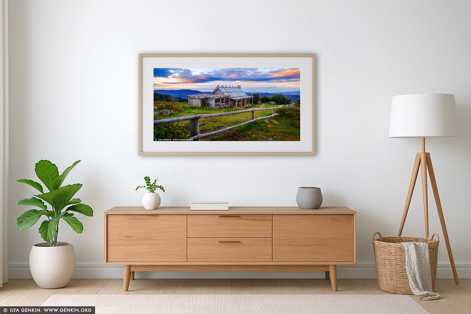 Craig's Hut at Twilight wall art in a contemporary living room interior