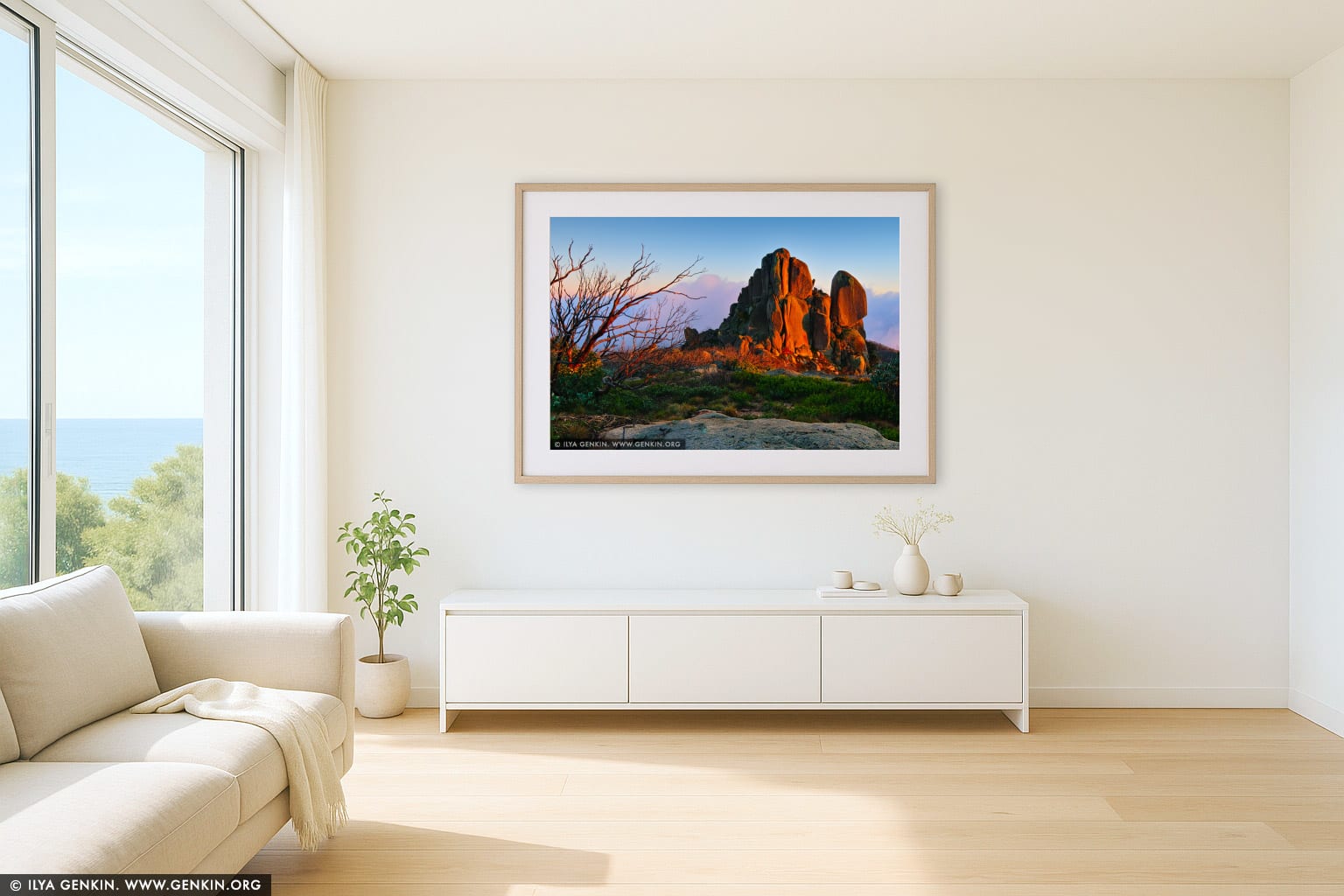The Cathedral Rock at Sunrise wall art in a luxury living room interior