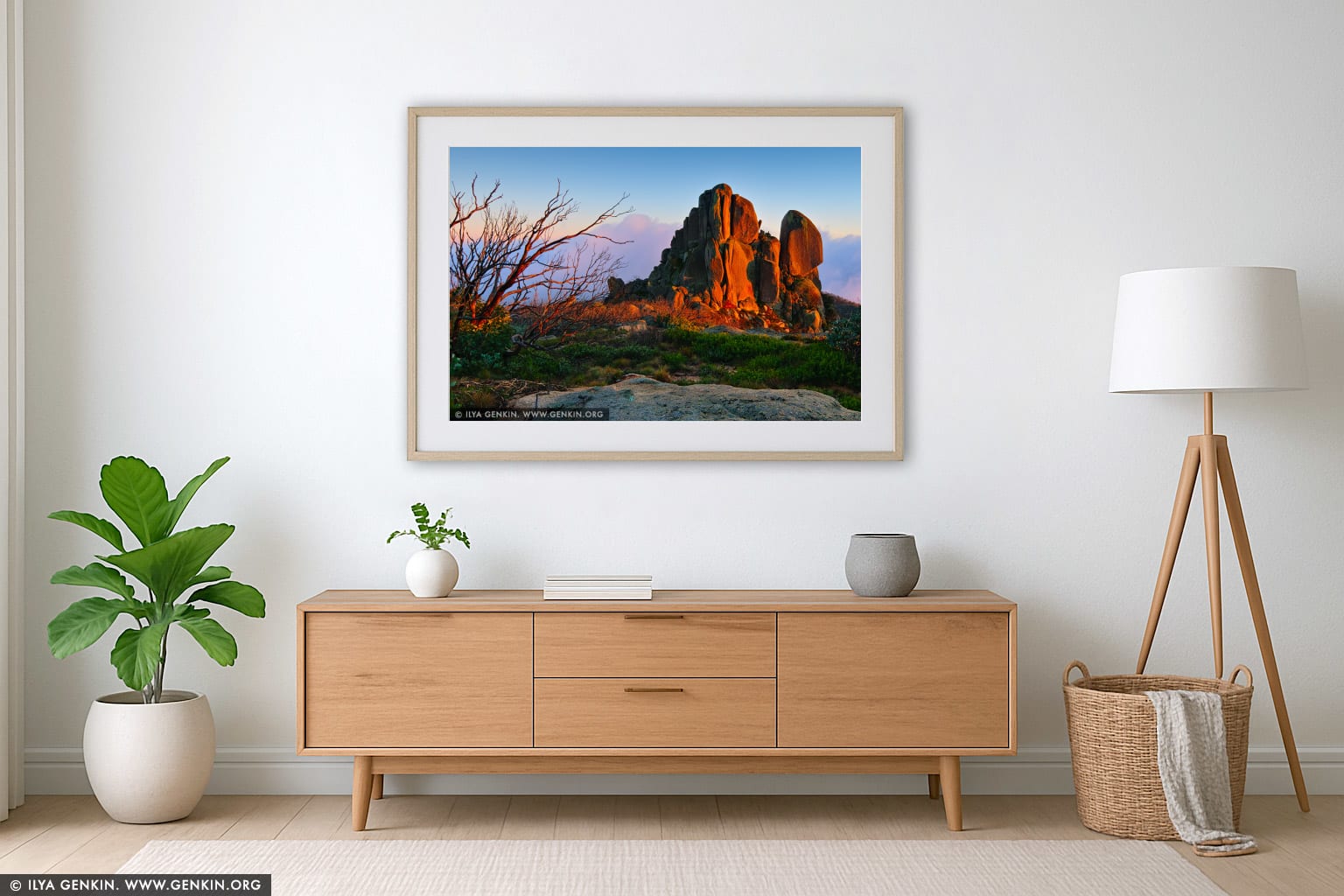 The Cathedral Rock at Sunrise wall art in a modern living room interior