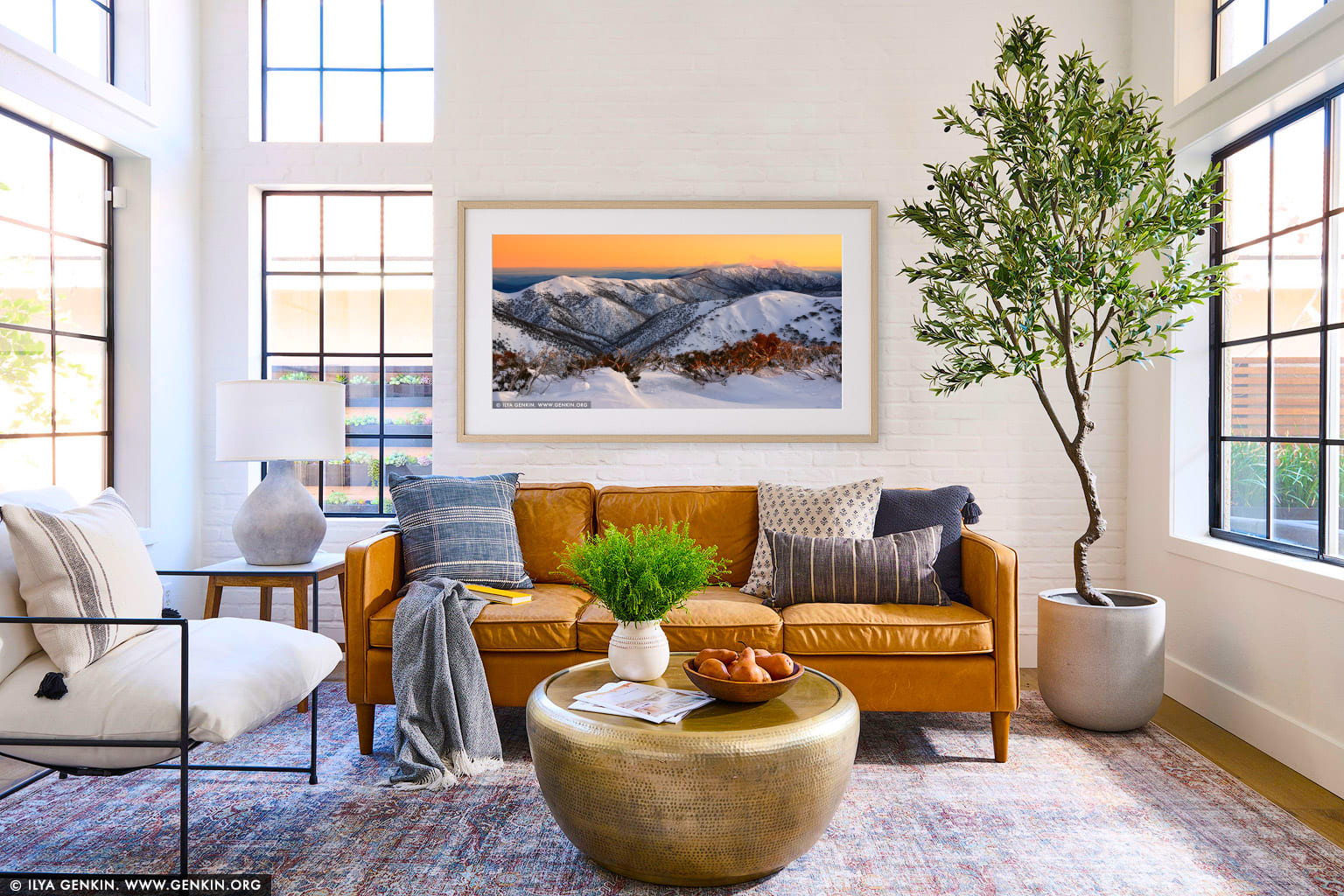Mt Feathertop and The Razorback in Winter wall art in a minimalist living room interior