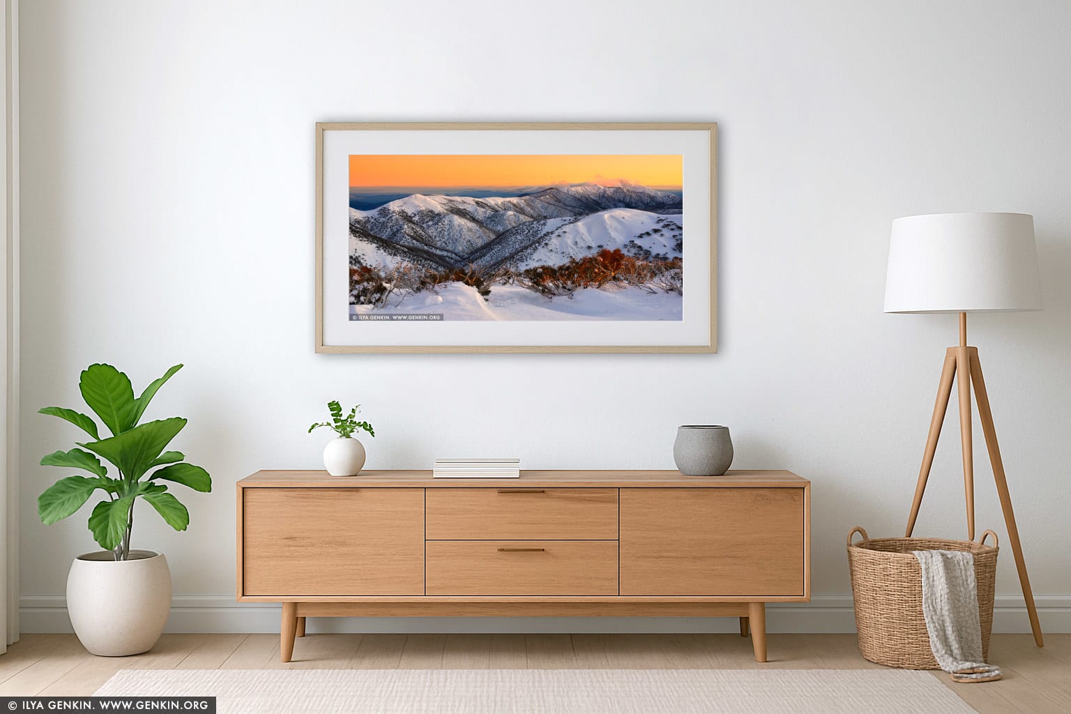 Mt Feathertop and The Razorback in Winter wall art in a luxury living room interior