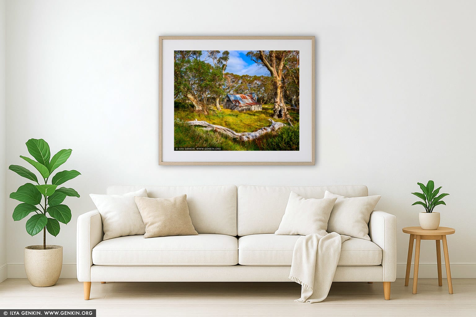 Wallace's Hut on a Sunny Day wall art in a minimalist living room interior