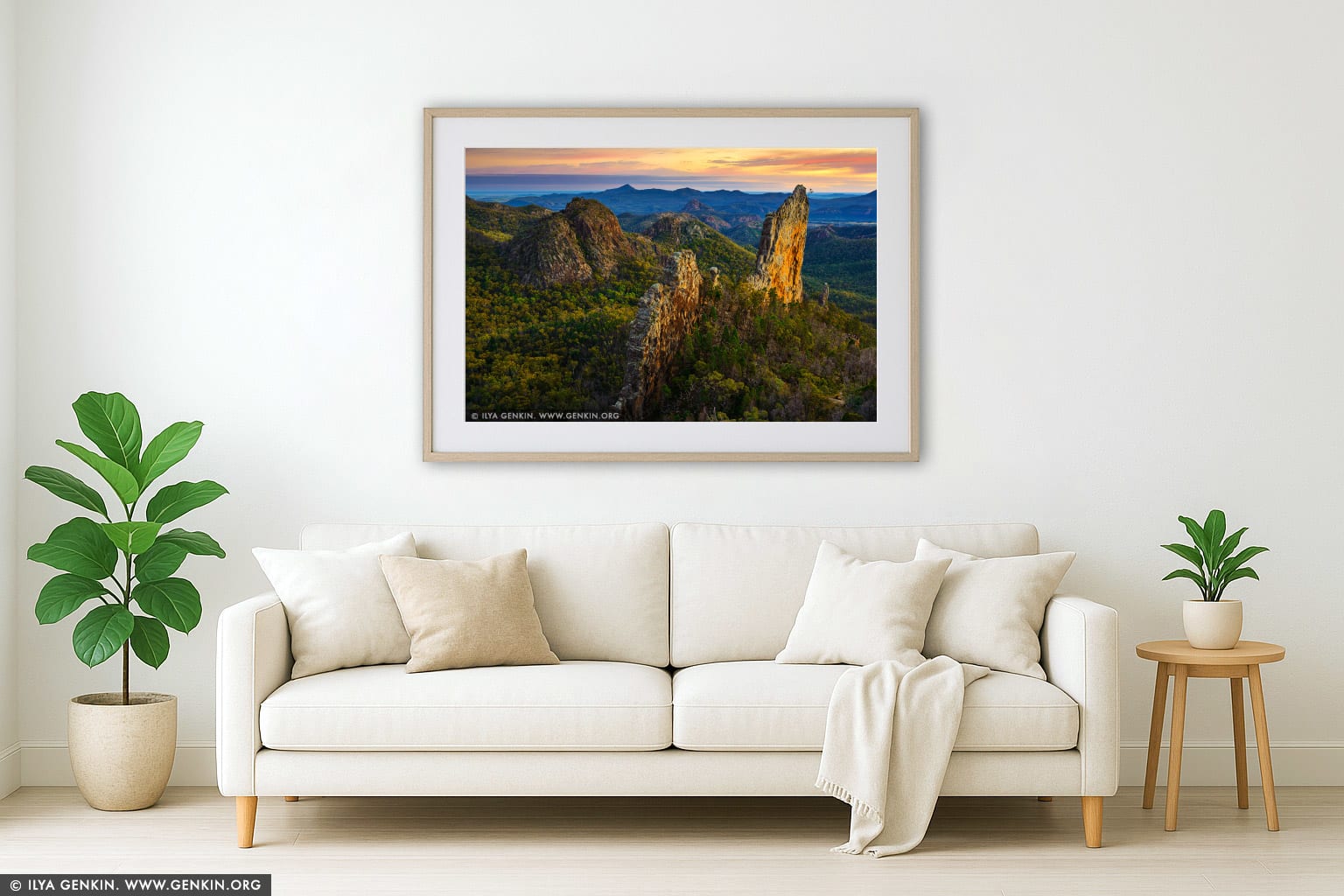 The Breadknife and Warrumbungles at Dawn wall art in a modern living room interior