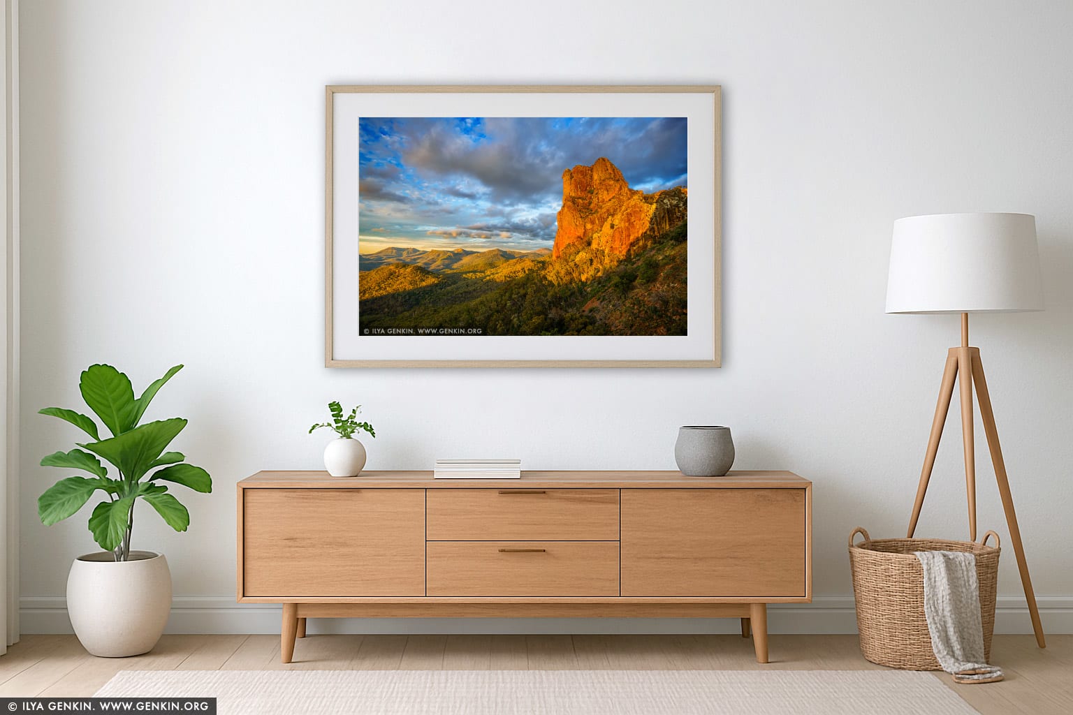 Belougery Spire at Sunset wall art in a luxury living room interior