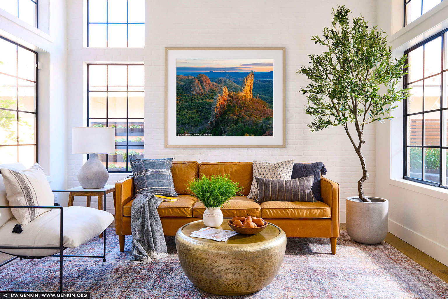 The Breadknife and Warrumbungles at Sunrise wall art in a modern living room interior