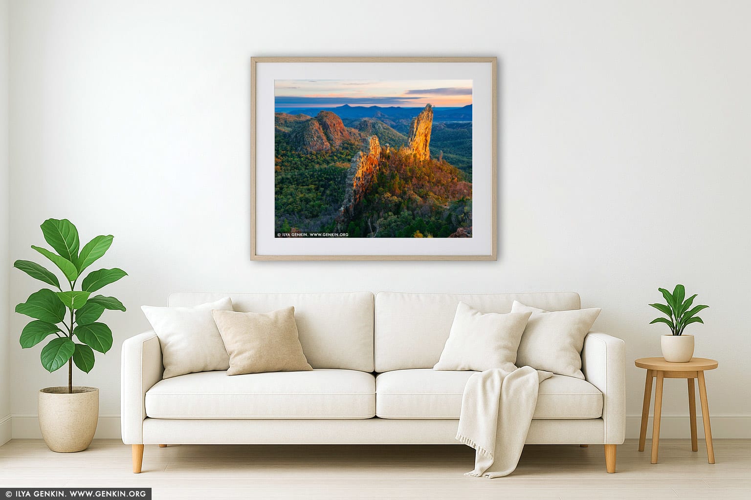 The Breadknife and Warrumbungles at Sunrise wall art in a luxury living room interior
