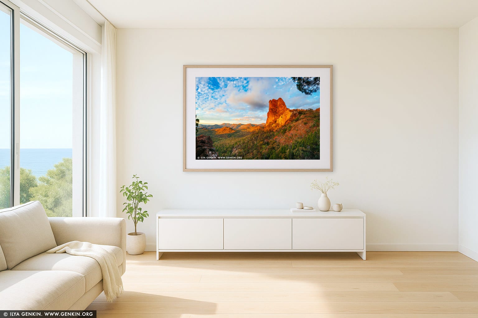 Belougery Spire at Sunset wall art in a contemporary living room interior