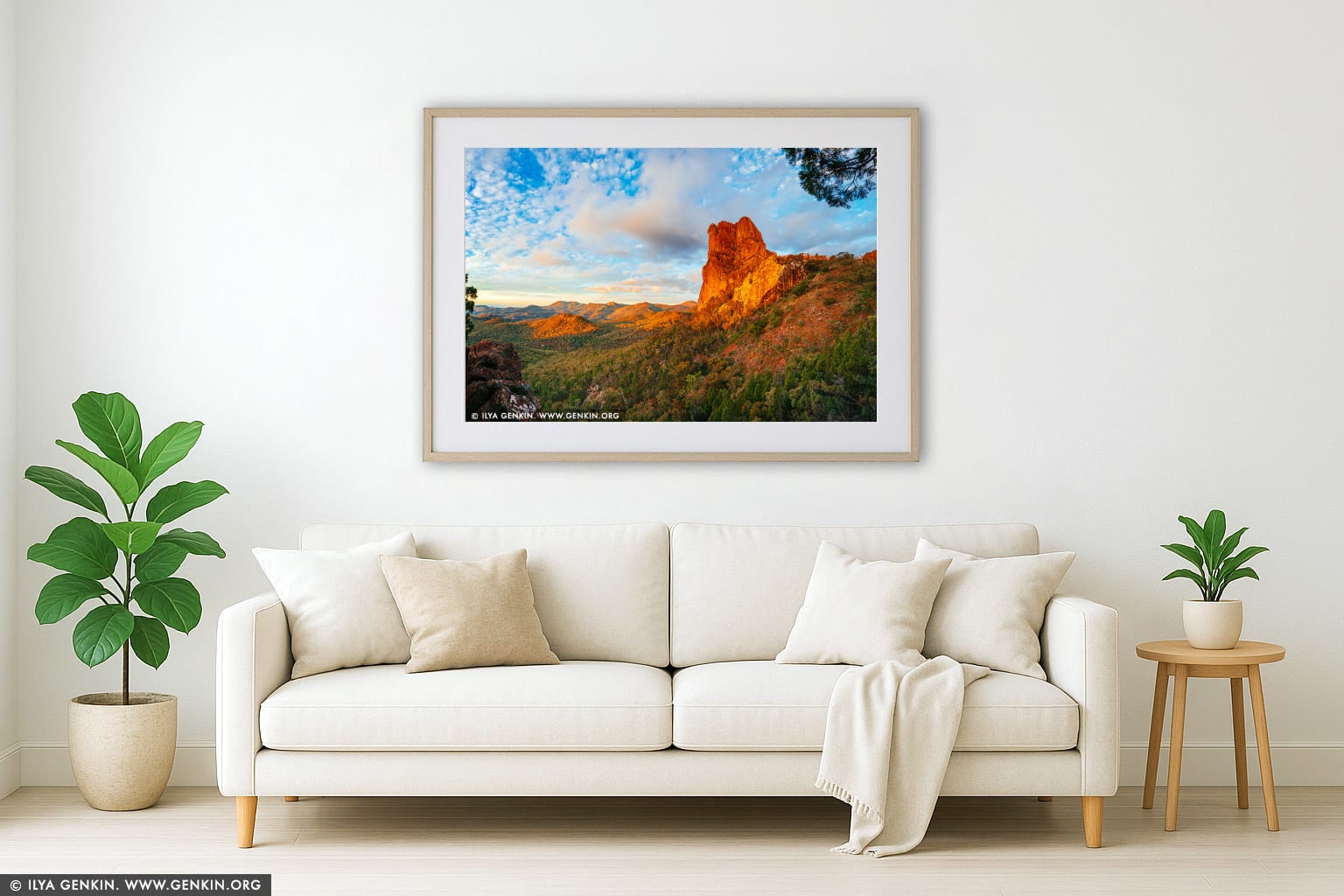 Belougery Spire at Sunset wall art in a modern living room interior