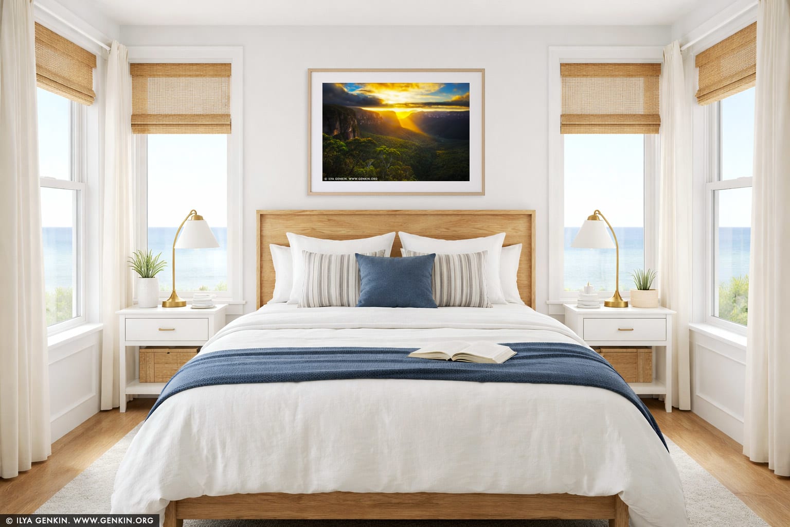 Beautiful Sunrise at Govett's Leap Lookout wall art in a bedroom interior