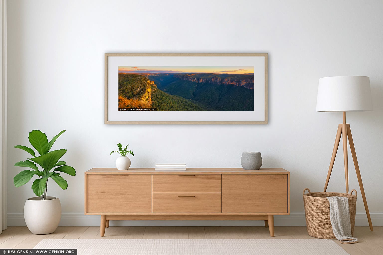 Grose Valley at Sunrise wall art in a minimalist living room interior
