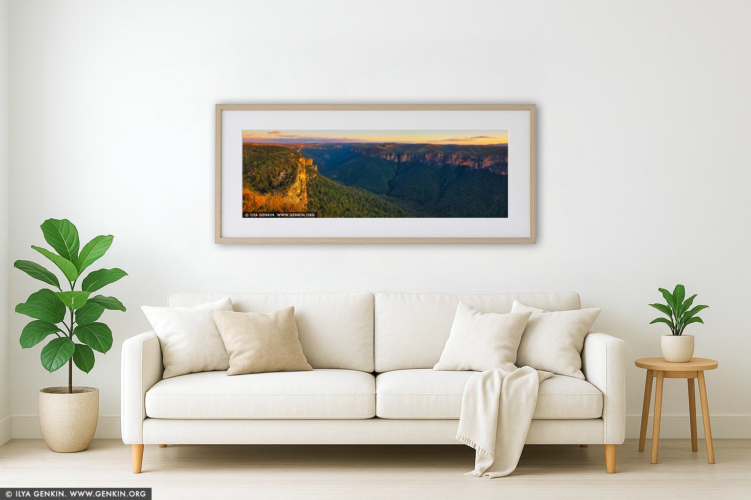 Grose Valley at Sunrise wall art in a modern living room interior