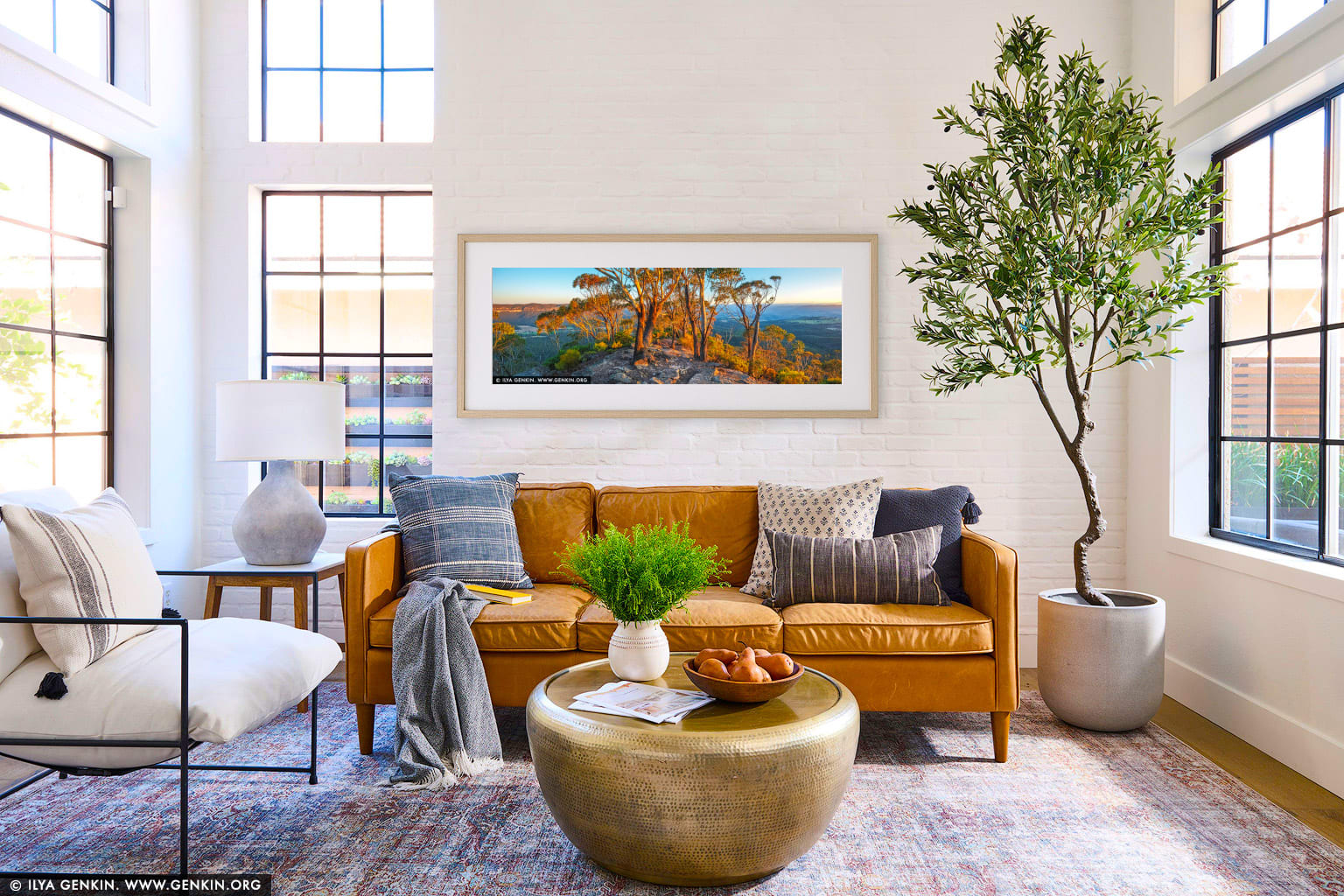 Hargraves Lookout and Megalong Valley at Sunset wall art in a contemporary living room interior