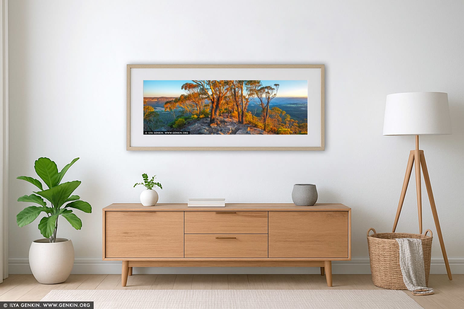 Hargraves Lookout and Megalong Valley at Sunset wall art in a minimalist living room interior