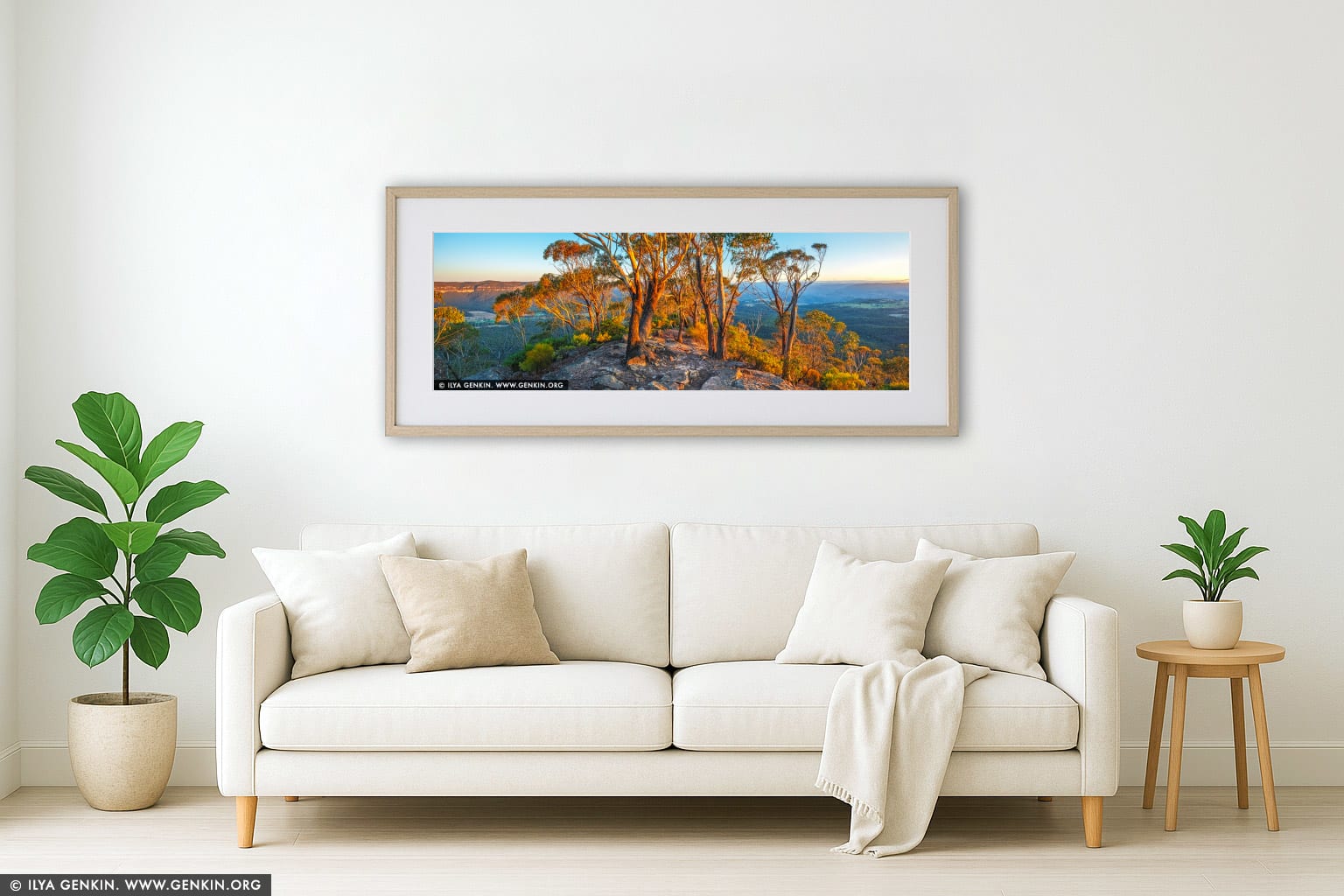 Hargraves Lookout and Megalong Valley at Sunset wall art in a modern living room interior