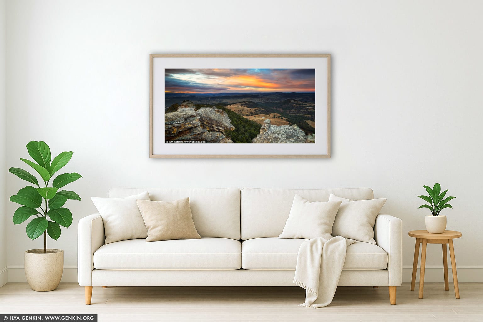 Hassans Walls at Sunrise wall art in a modern living room interior