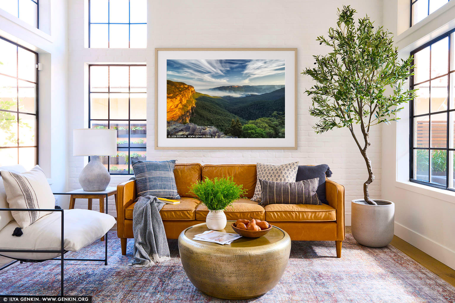 Jamison Valley at Sunset from Princes Rock Lookout wall art in a contemporary living room interior