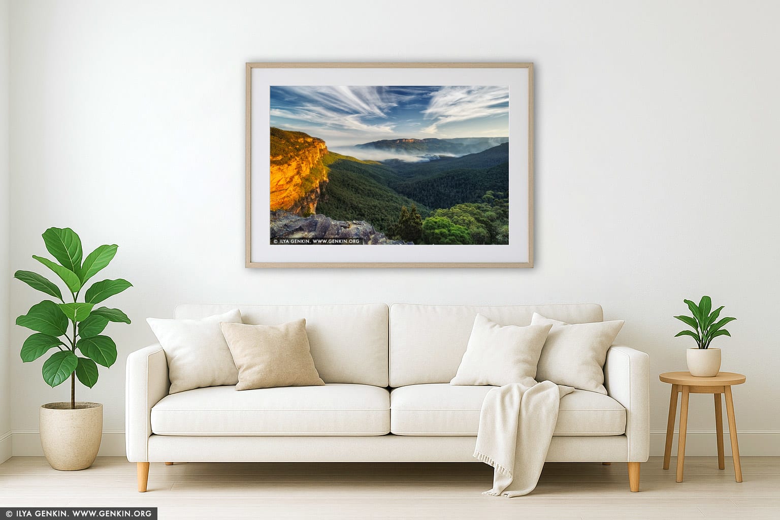 Jamison Valley at Sunset from Princes Rock Lookout wall art in a modern living room interior