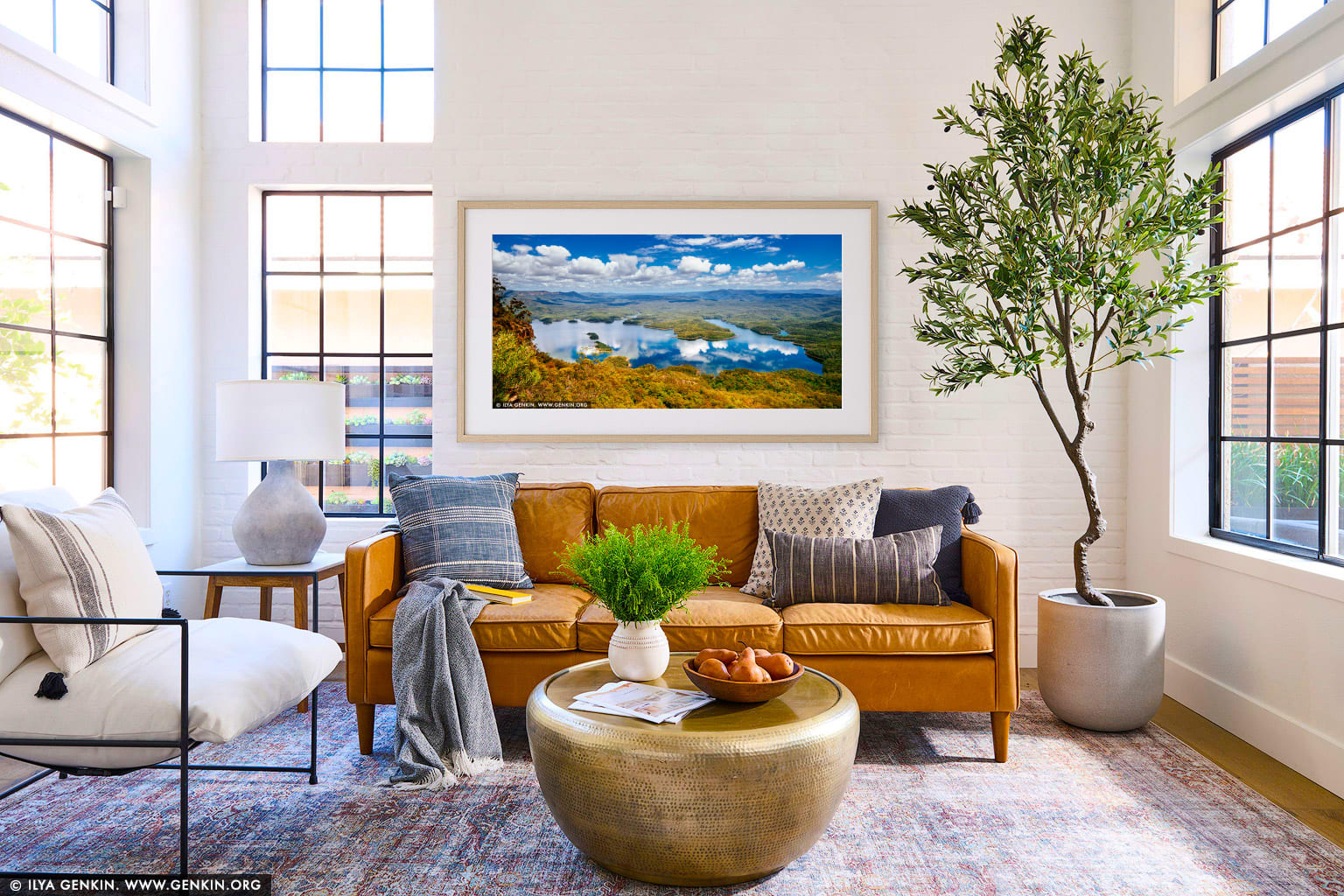 Lake Burragorang wall art in a contemporary living room interior