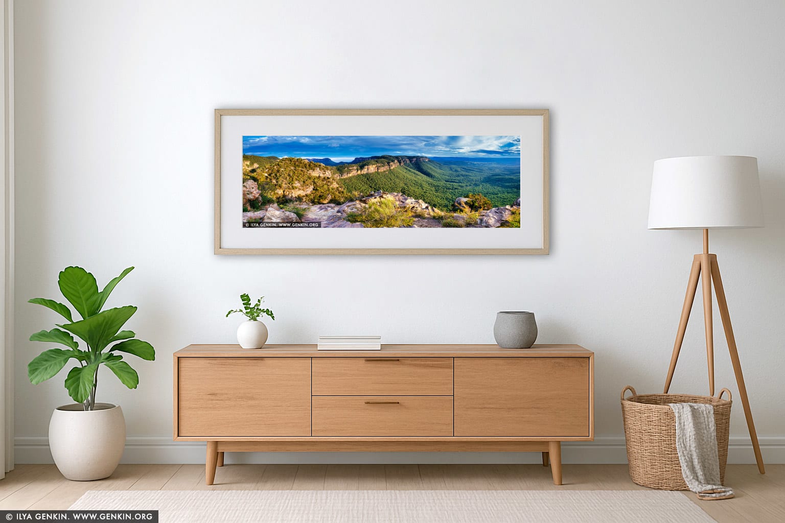 Narrow Neck and Megalong Valley wall art in a minimalist living room interior