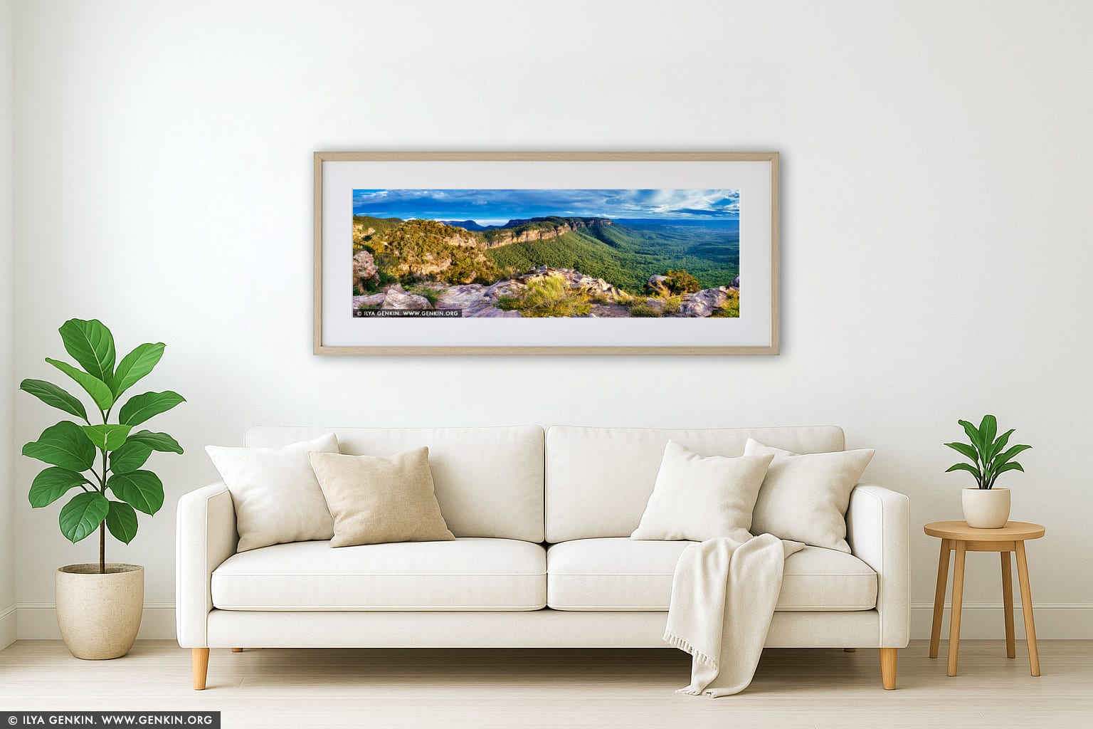 Narrow Neck and Megalong Valley wall art in a modern living room interior