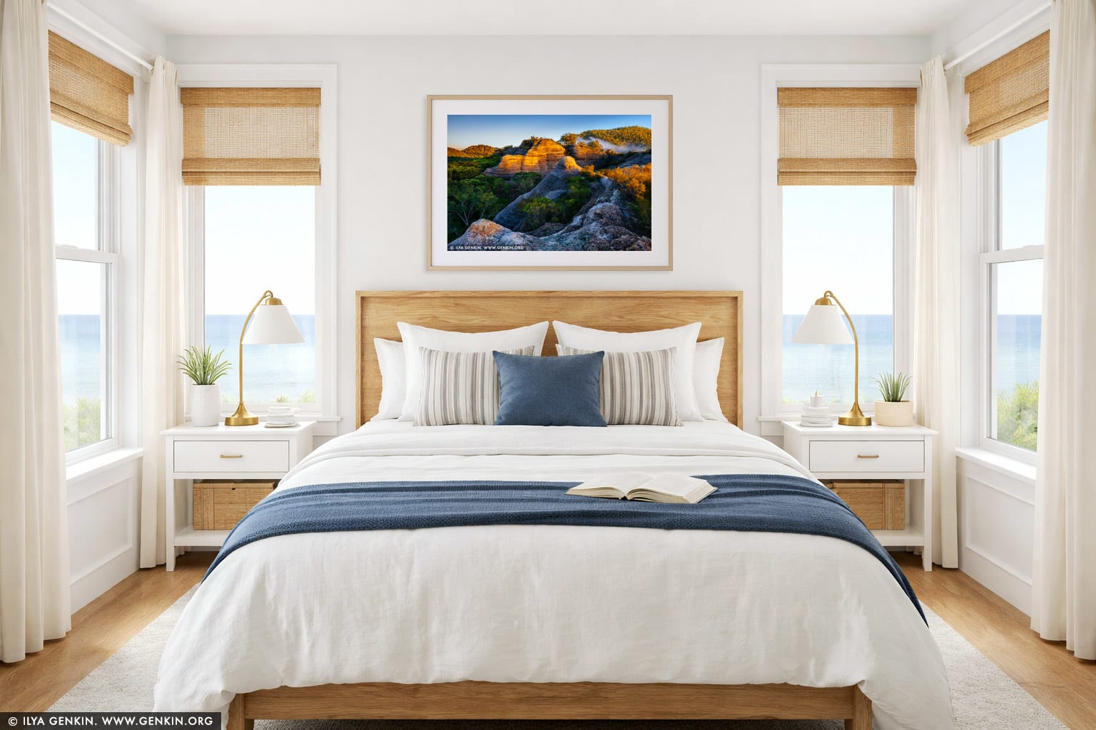 Pagoda Lookout at Sunrise wall art in a bedroom interior