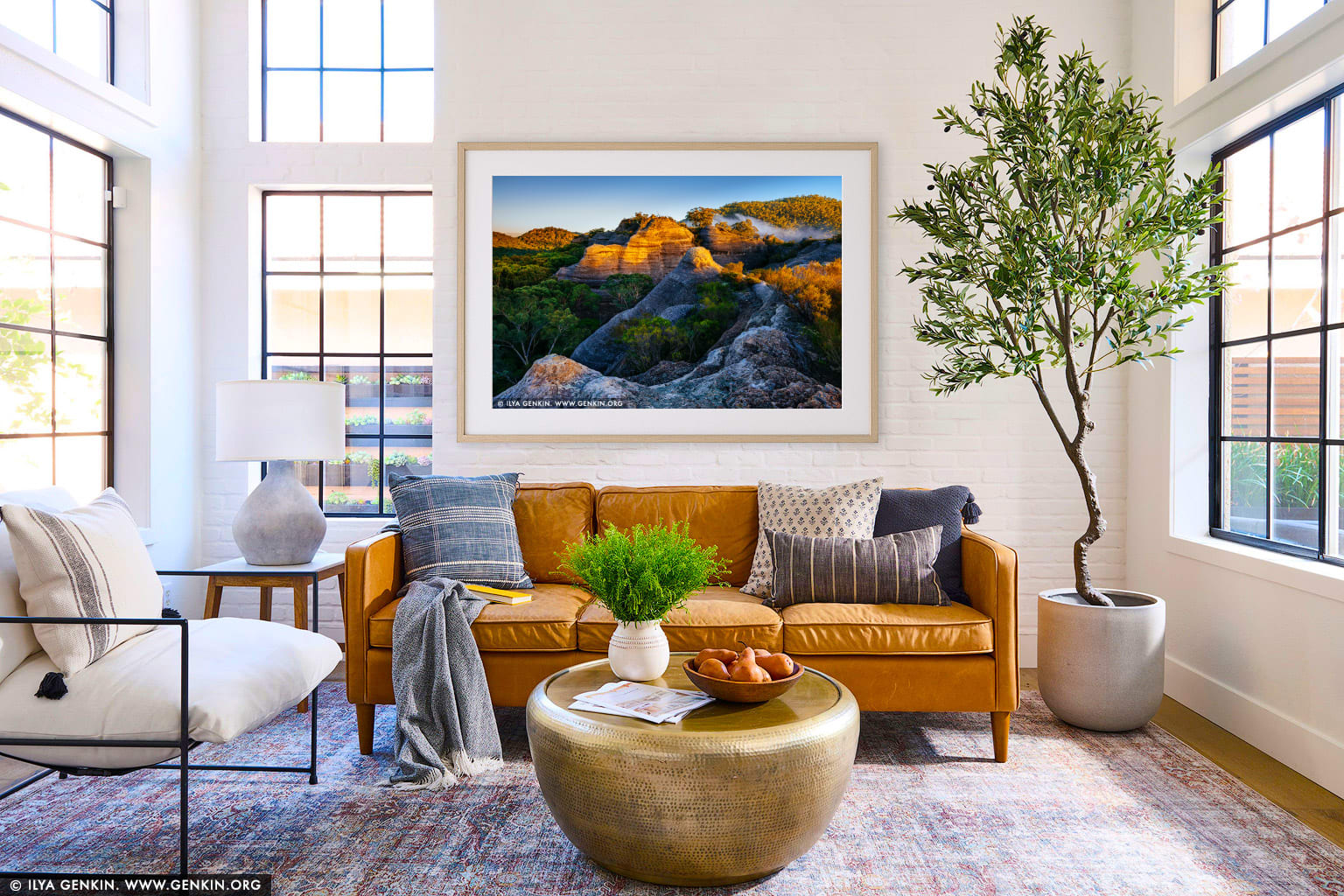 Pagoda Lookout at Sunrise wall art in a contemporary living room interior