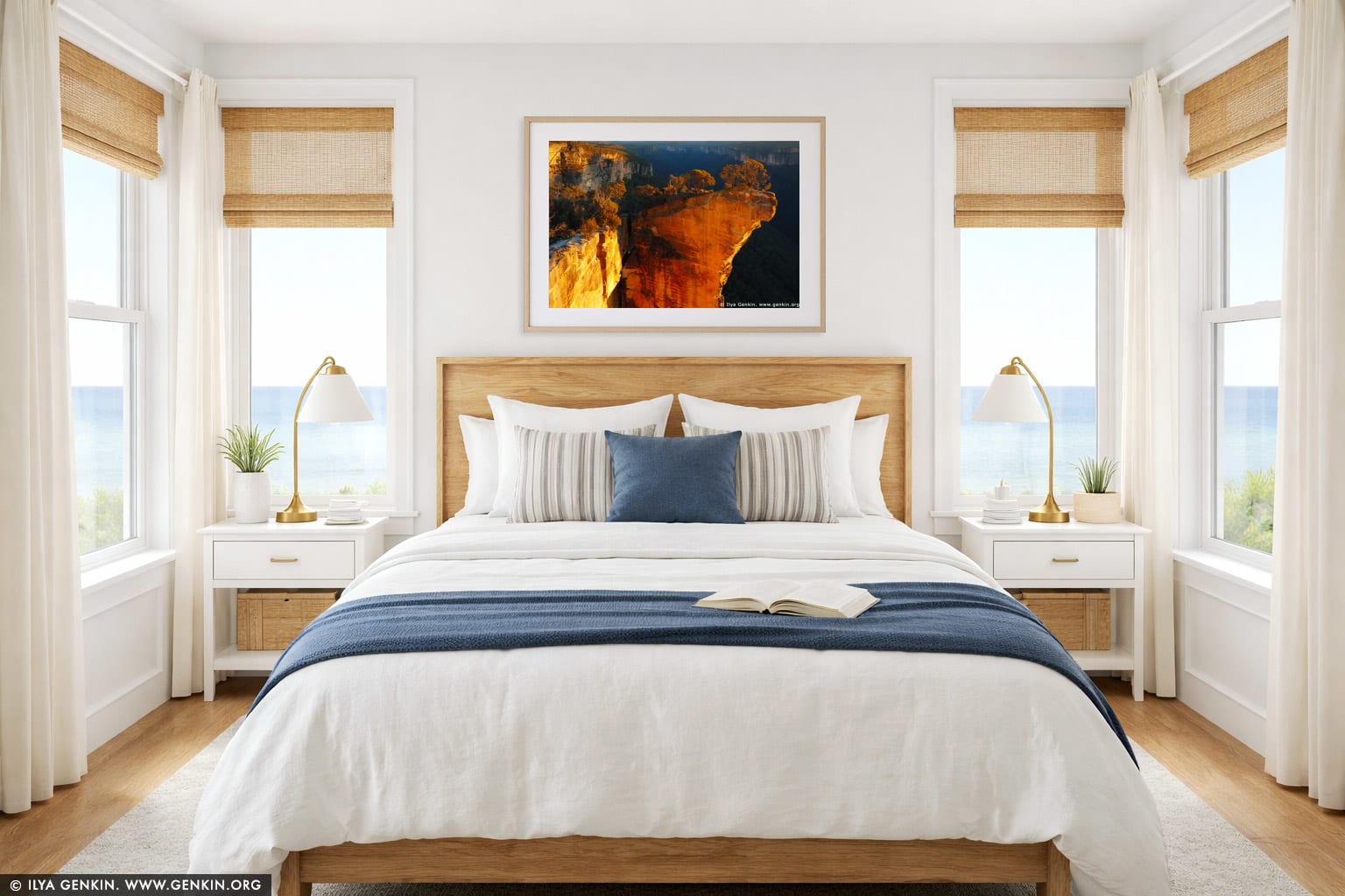 Hanging Rock at Dawn wall art in a bedroom interior