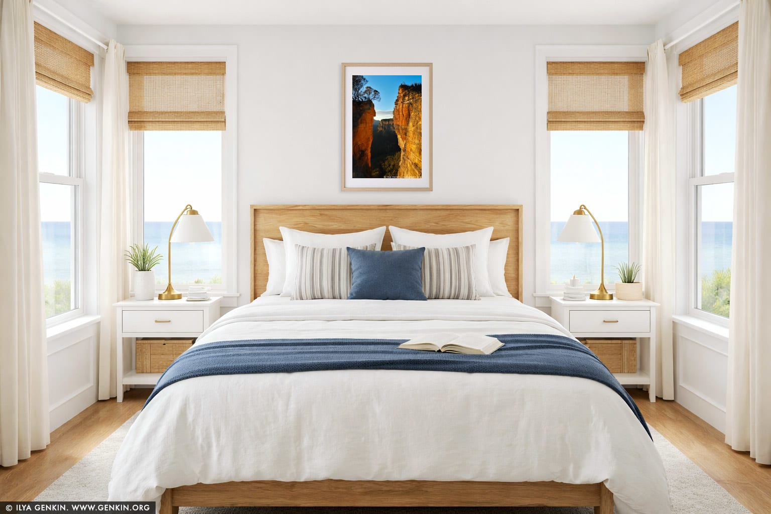 Hanging Rock at Dawn wall art in a minimalist living room interior