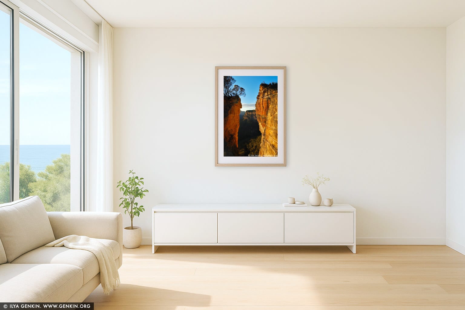 Hanging Rock at Dawn wall art in a modern living room interior