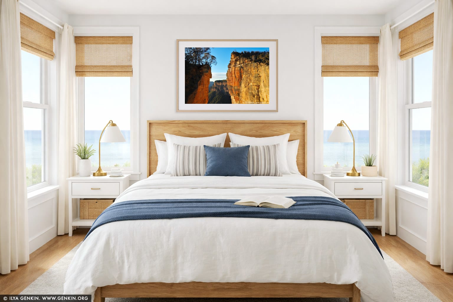 Hanging Rock at Dawn wall art in a bedroom interior