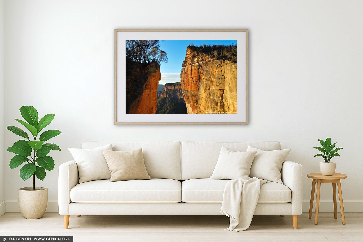 Hanging Rock at Dawn wall art in a modern living room interior