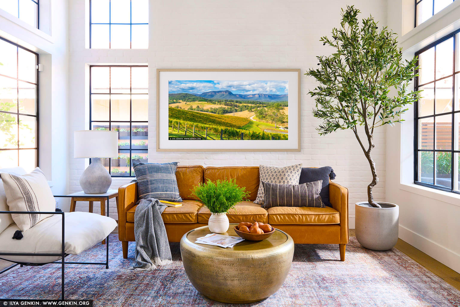 Dryridge Estate Winery and Megalong Valley at Sunset wall art in a minimalist living room interior