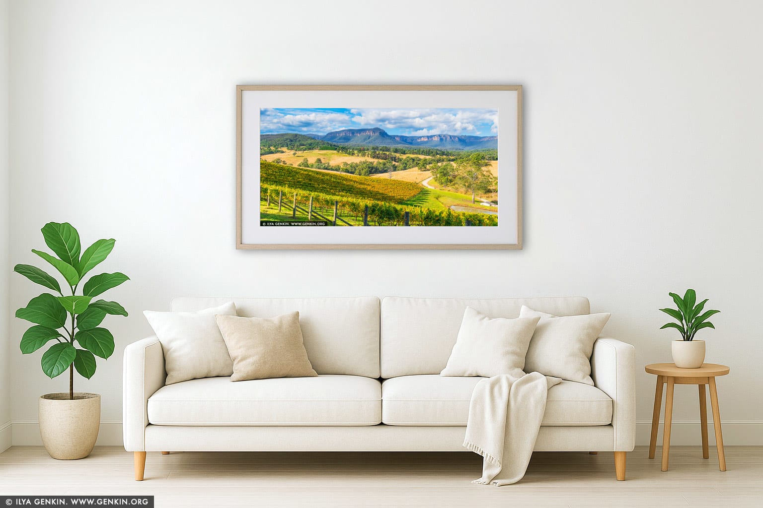 Dryridge Estate Winery and Megalong Valley at Sunset wall art in a contemporary living room interior