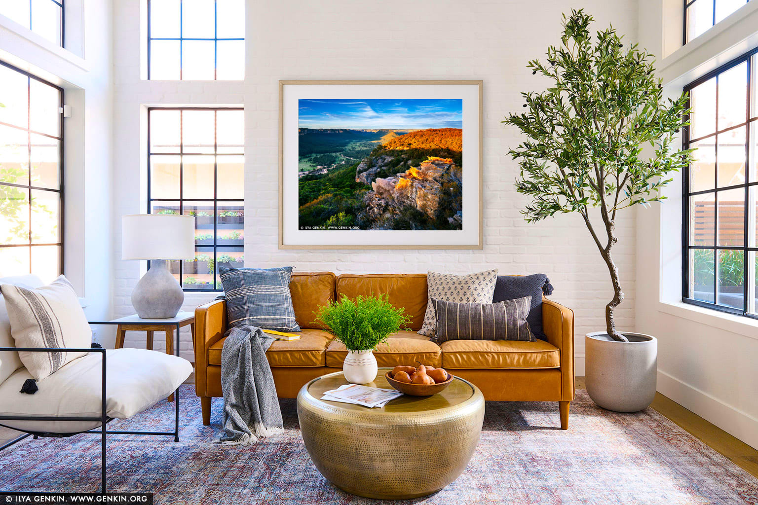 Wolgan Valley at Sunset wall art in a contemporary living room interior