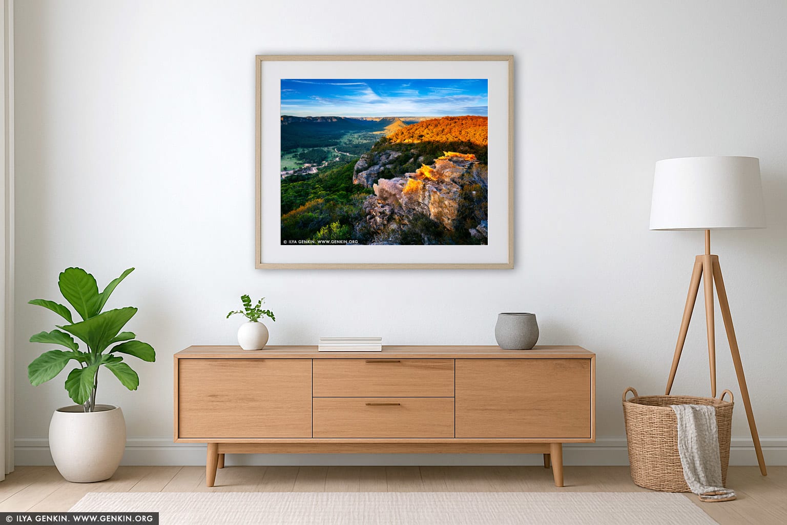 Wolgan Valley at Sunset wall art in a minimalist living room interior