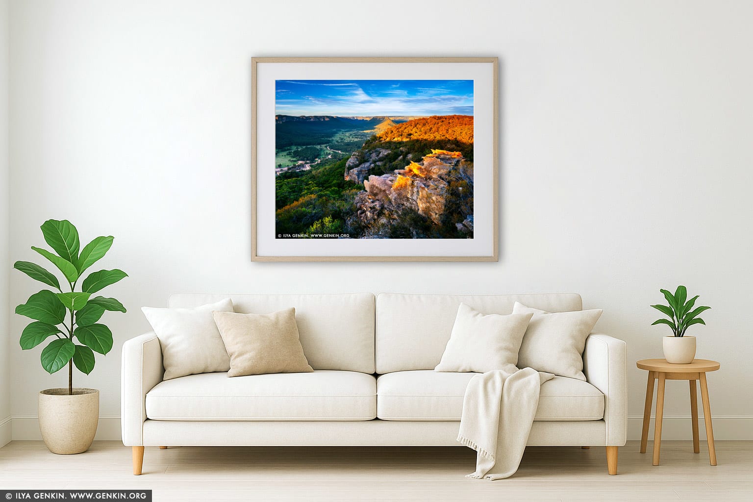 Wolgan Valley at Sunset wall art in a modern living room interior