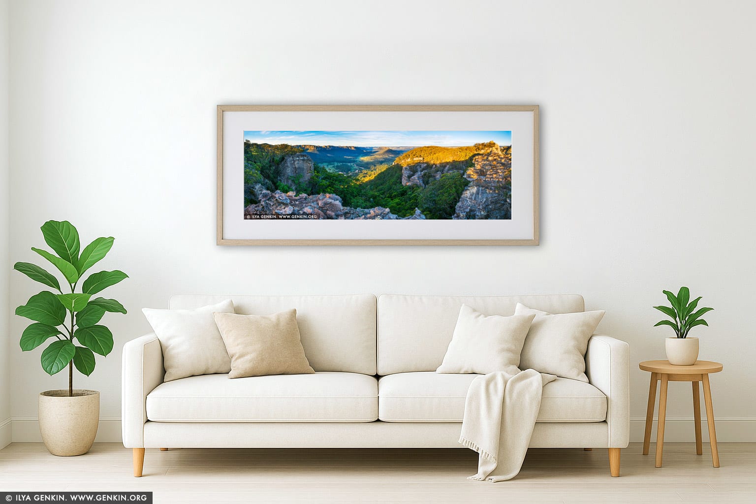 Wolgan Valley Panorama at Sunset wall art in a contemporary living room interior