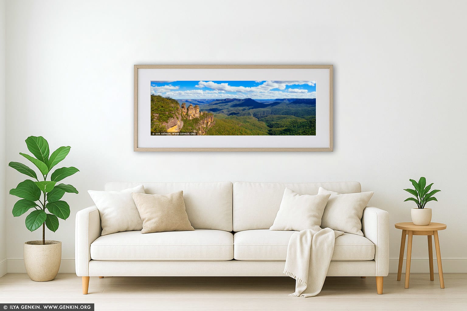 The Three Sisters Panorama wall art in a modern living room interior