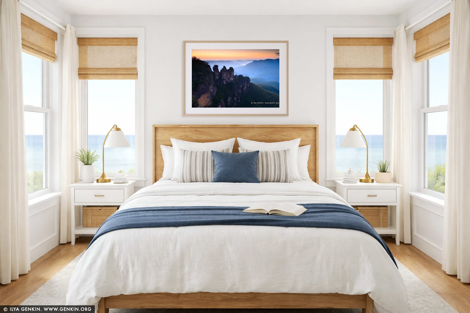 The Three Sisters wall art in a bedroom interior