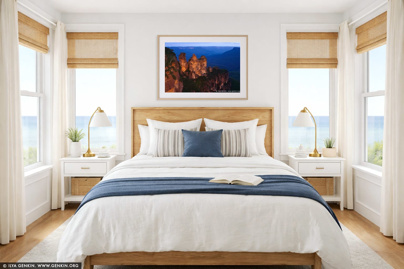 The Three Sisters wall art in a bedroom interior