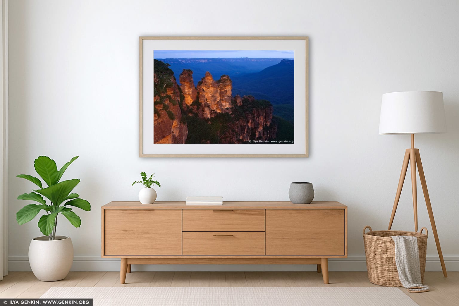 The Three Sisters wall art in a luxury living room interior