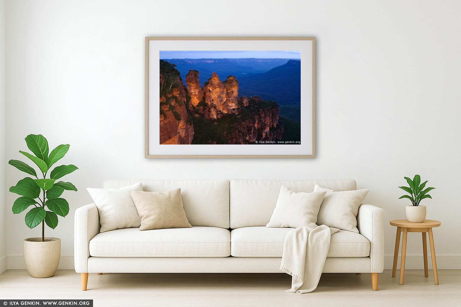 The Three Sisters wall art in a contemporary living room interior