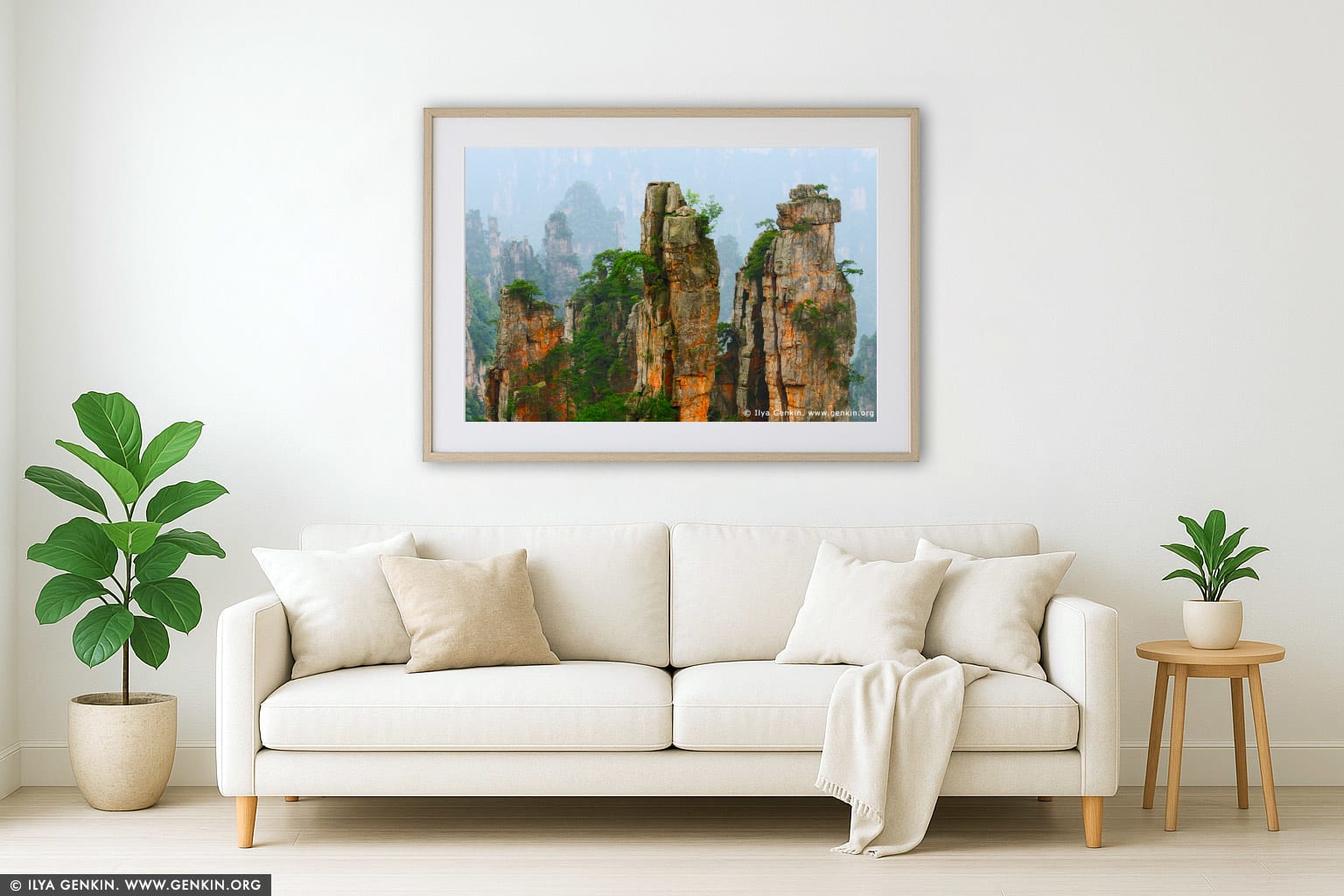 Stone Pillars in Zhangjiajie wall art in a modern living room interior