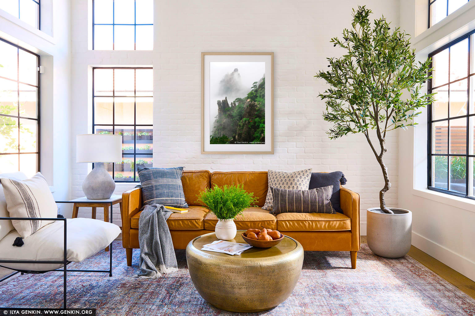 Huangshan Mountains in Clouds wall art in a luxury living room interior