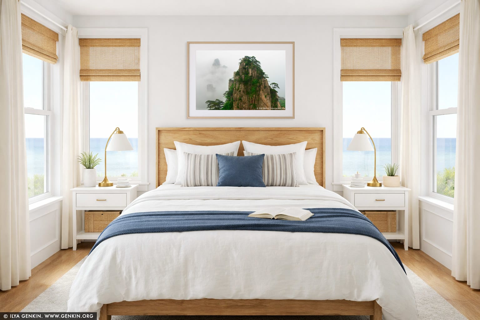 View from Beginning to Believe Lookout wall art in a bedroom interior