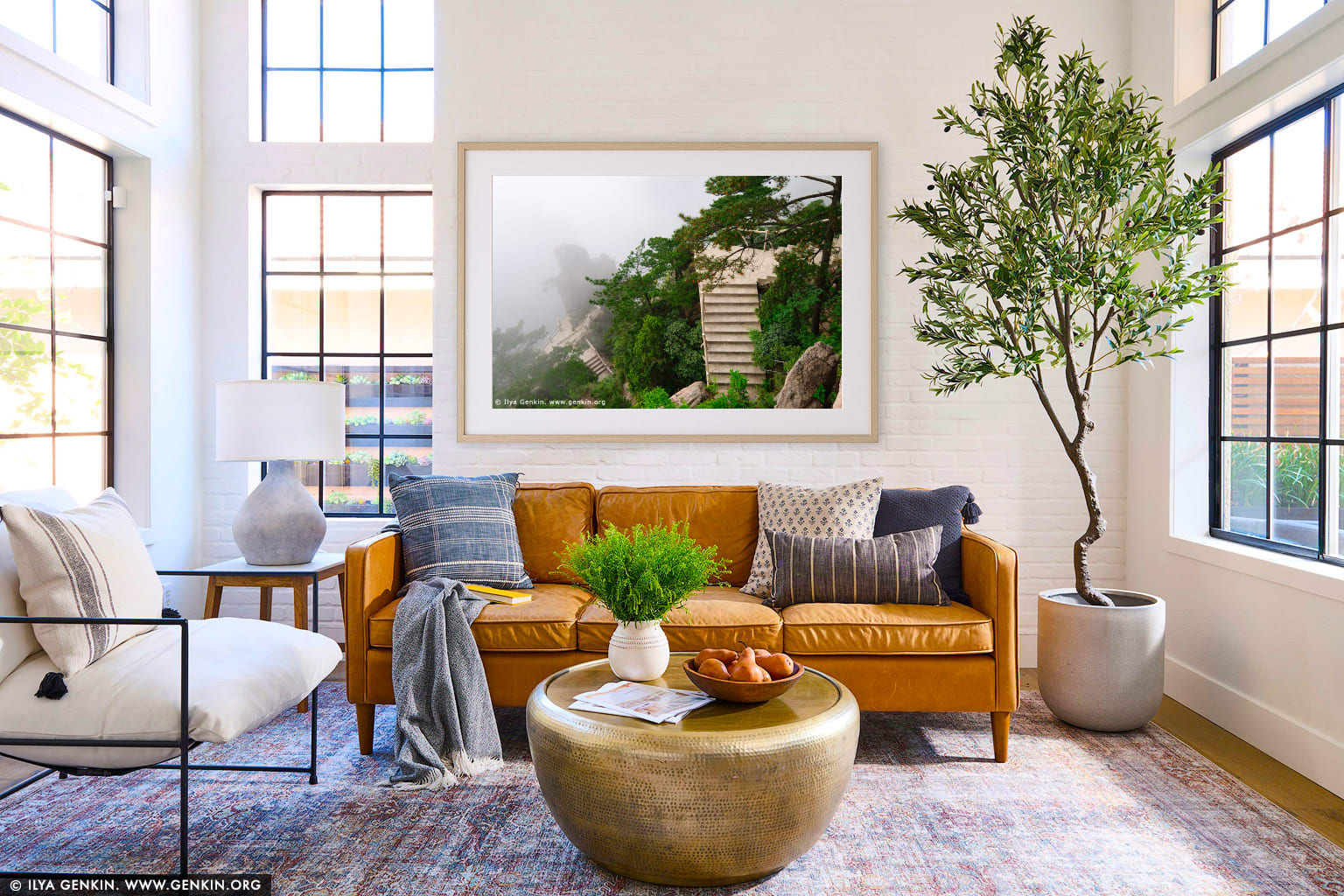 Stairway in Xihai (West Sea) Canyon wall art in a contemporary living room interior