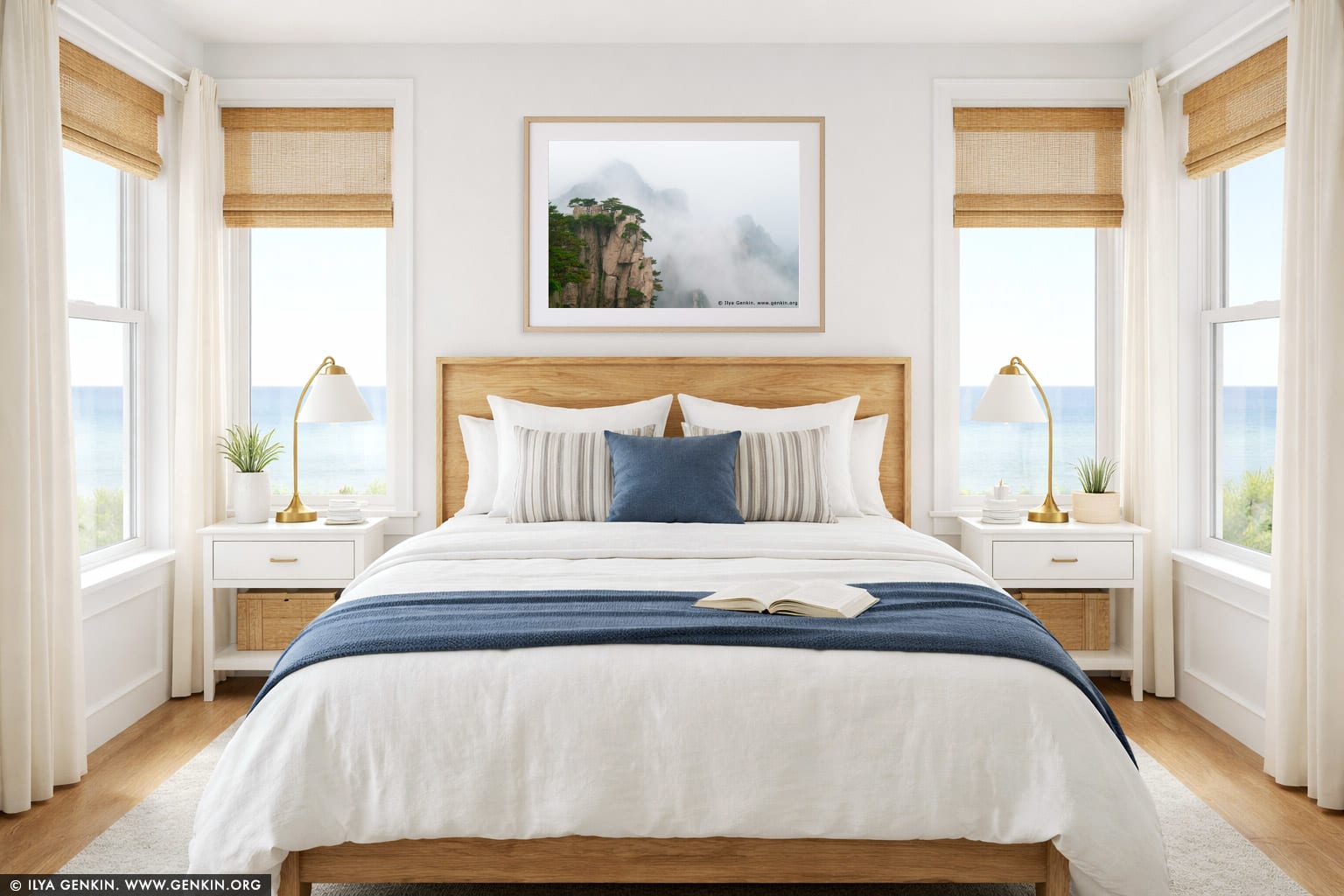 View from Beginning to Believe Lookout wall art in a bedroom interior