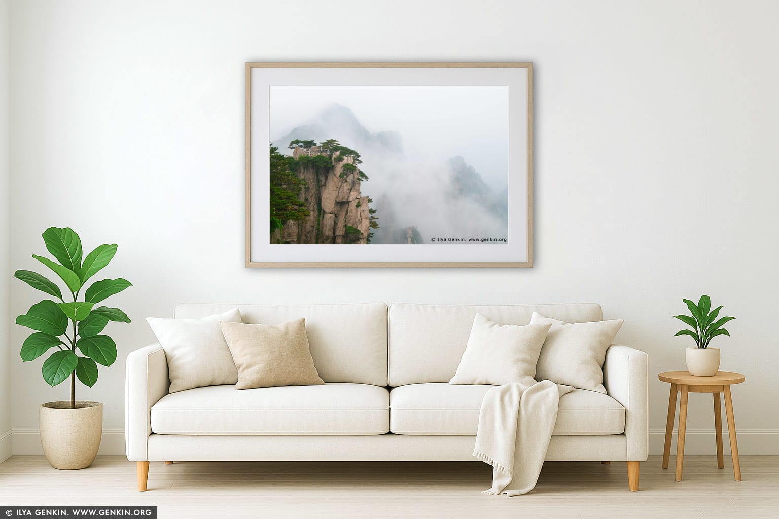 View from Beginning to Believe Lookout wall art in a contemporary living room interior